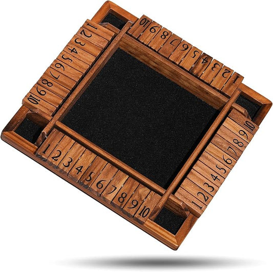 Shut The Box Game Wooden for 1-4 Players,Educational & Fun Wooden Board Game with 10 Dice and Shut-The-Box Instructions for Kids & Family, Pub Dice Game for Adults. (12 Inches)