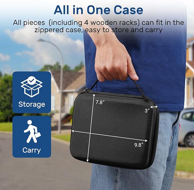 Dominoes Set for Adults with 4 Wooden Racks/Trays, Double Six Dominoes Travel Set with Portable Case Double 6 Dominoes Set with 4 Tiles Holders, 28 Tiles Dominos Set for Family Board Games - Black