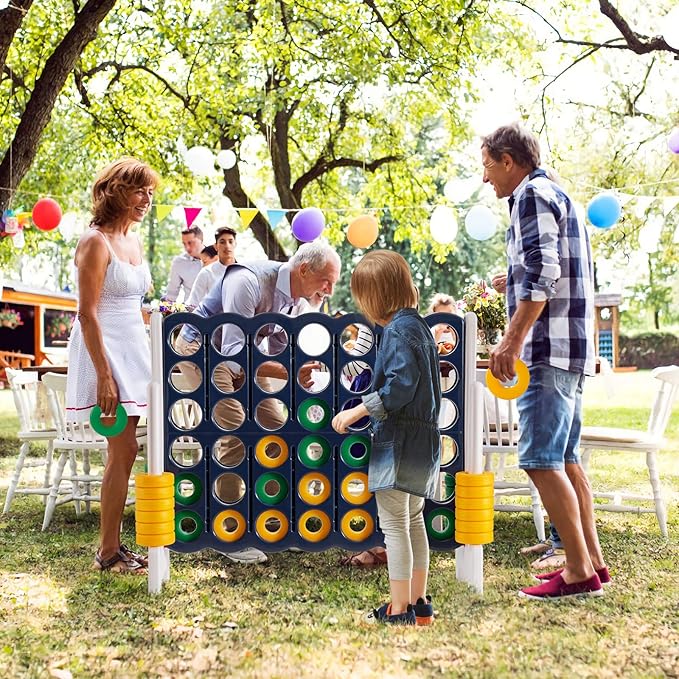 Costzon Giant 4-in-A-Row, Jumbo 4-to-Score Giant Game Set for Kids & Adults, Indoor Outdoor Yard Connect Game, 3.5FT Tall with 42 Jumbo Rings & Quick-Release Slider, Perfect for Family & Party Games