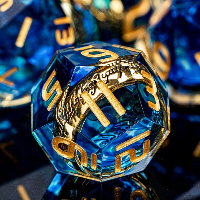 Magic Golden Ring DND Dice Set Sharp Edge Red Resin Dice with Box, for use with RPG D&D Tabletop Games Lord D and D Polyhedral Dice Set