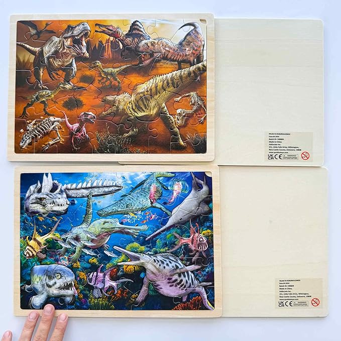 QUOKKA 4SET Puzzles for Kids Ages 4-6 - 36 Pcs Wooden Toddler Realistic Montessori Puzzles Ages 3-5 - Land, Sea, Desert, and Sky Dinosaurs Learning Games for Boys and Girls 4-8 Year Olds