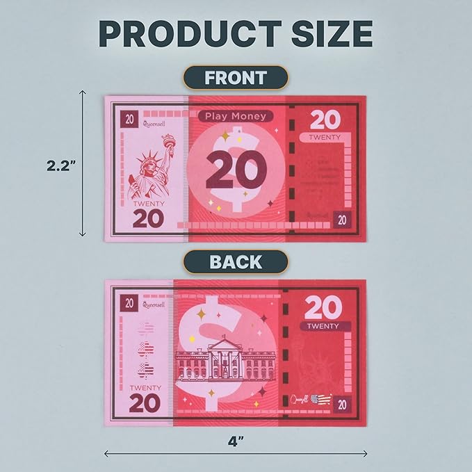 Queensell Play Money Suitable for Monopoly Board Game – 480 pcs of 60 Each Bill Denomination – Double Sides Printing Paper Money for Pretend Play Cashier - 480 pcs