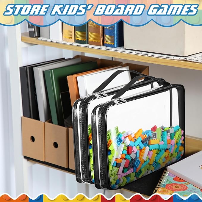Sanwuta 6 Packs Toy Storage Bags, PVC Organizing Case Bags with Zipper, Waterproof Toy Container for Board Games, Building Blocks, Puzzles, Small Toys and Kids Books(X-Large,Black)