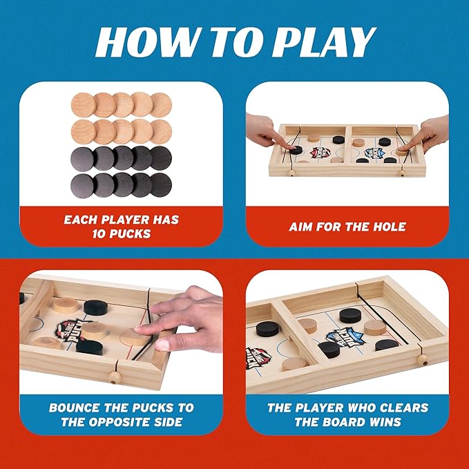 Fast Sling Puck Table Board Game I Wooden Family Indoor Two Player, Table Games for Family - Top Hockey for Adults & Kids, Competitive Parties for Fun