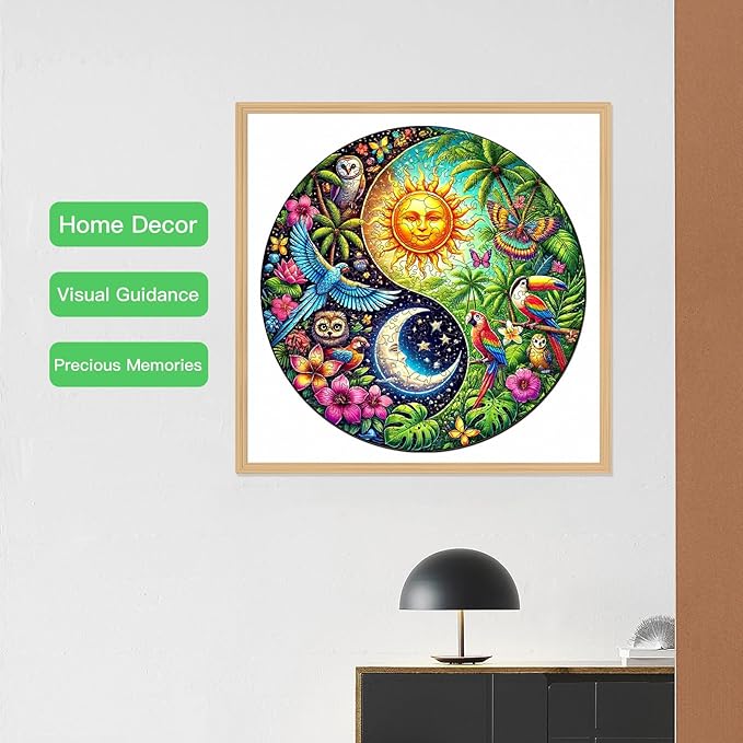 Wooden Puzzle for Adults โ Tropiacl Yin-Yang Shaped Jigsaw, Unique Brain Teaser for Kid & Teen, 220 Pieces, 10"x10", Ships as Whole Puzzle Board (No Loose Pieces), Gift-Ready Box, Fun Family Game