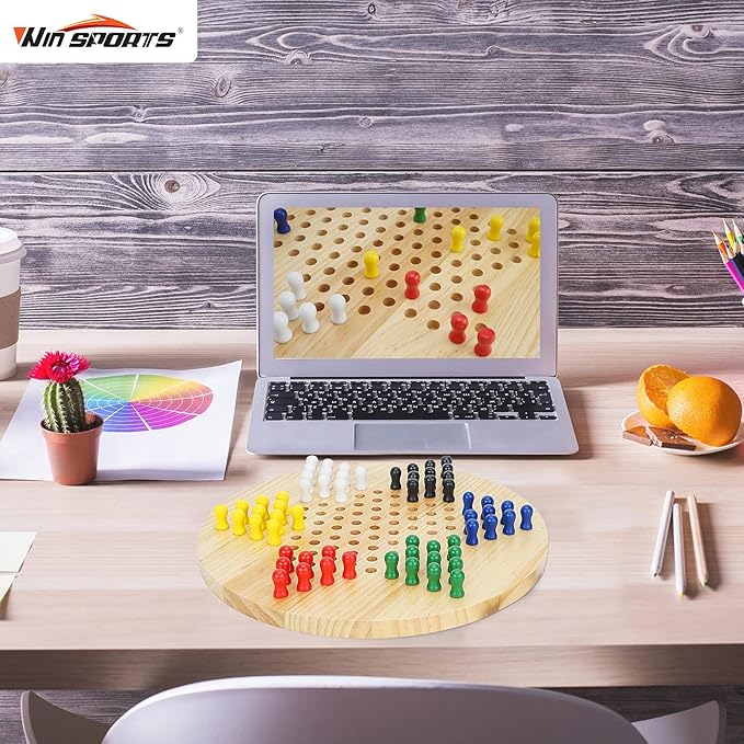 Chinese Checkers Board - Classic Strategy Game & Fun for The Whole Family, Includes 60 Wooden Pegs in 6 Colors, Made with Natural Wood (11.5 Inch)