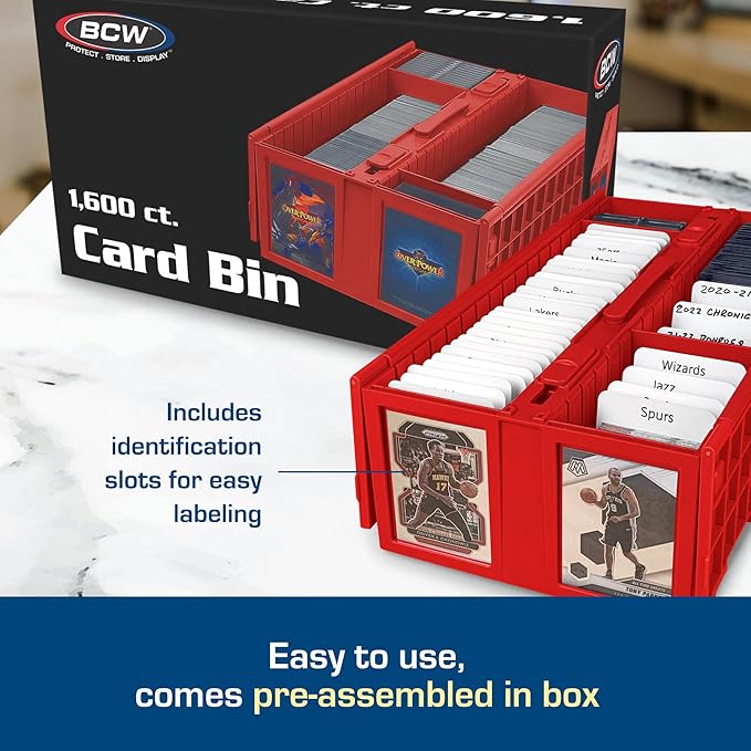 BCW Collectible Card Bin – (Single, Red) | Holds up to 1600 Cards | Plastic Storage Box for Pokémon, MTG & Sports Cards