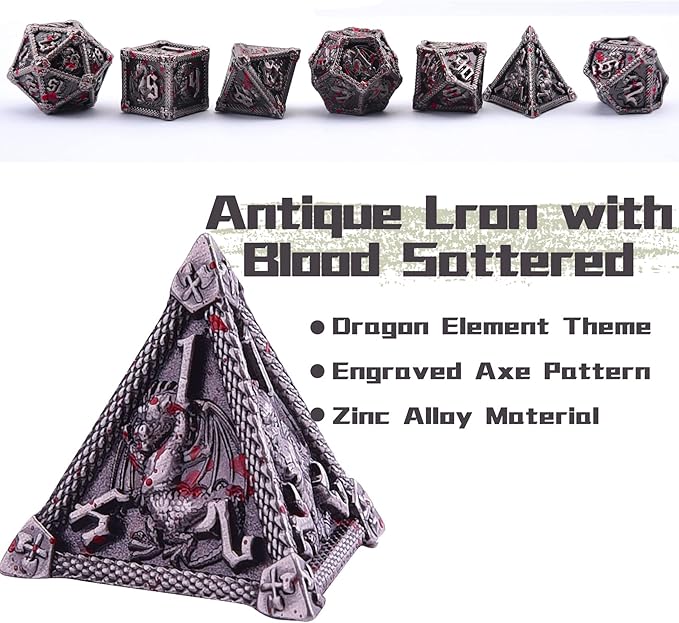 AUSTOR 7-Die Metal DND Dice Set Dungeons and Dragons Polyhedral Roll Playing Dice with Box D20 D12 D10 D% D8 D6 D4 for Pathfinder MTG RPG Board Games