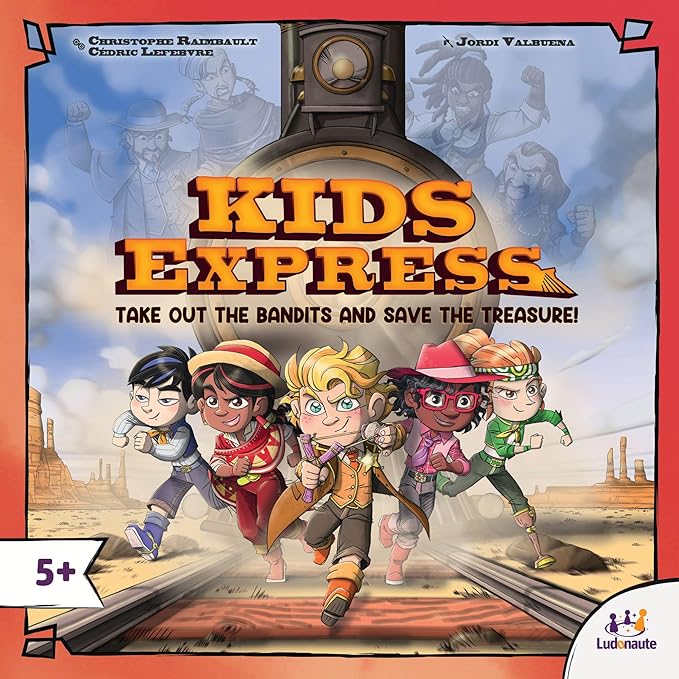 Ludonate: Kids Express - Cooperative Board Game, 3D Train, Flick Projectiles to Hit Bandits, Kids Version of Colt Express, Age 5+, 1-4 Players, 15 Min