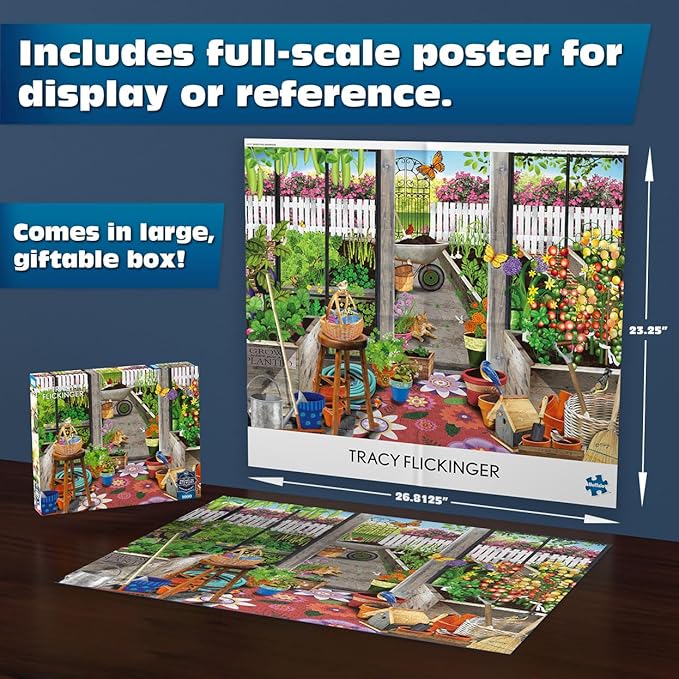Buffalo Games - Sapphire Select - Tracy Flickenger - Garden Shed Greenhouse - 1000 Piece Jigsaw Puzzle – Challenging & Fun – Blue Core Puzzle Board – Giftable Display Box - Full Size Poster Included