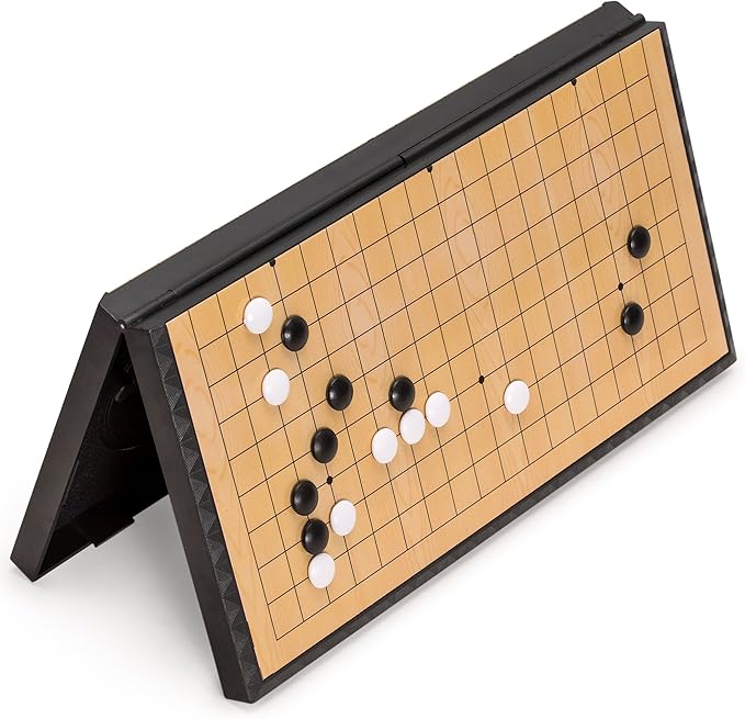 Yellow Mountain Imports Medium Magnetic 19x19 Go Game Set Board, 11-Inch with Single Convex Plastic Go Stones - Folding, Portable & Travel-Size Set