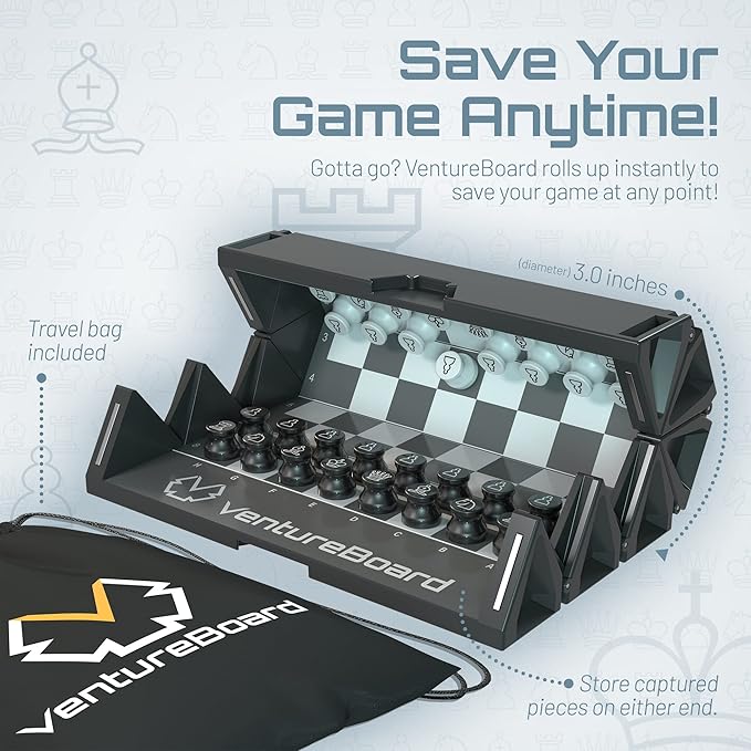 6 Inches Magnetic Unique Chess Set Board Game - 2 Extra Queens - Folding Board, Portable Travel Chess Board Game Pieces - Black/Grey