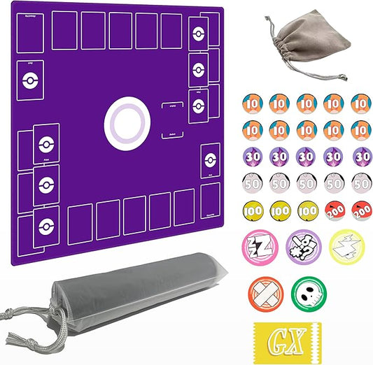 Playmat for Trading Card Game – 2-Player Trainer Mat with Damage Counters and Professional Storage Bag (Purple, Large)