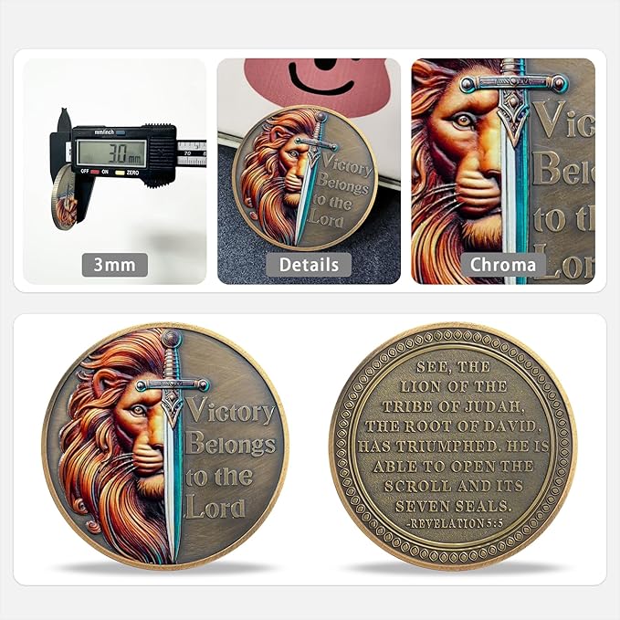 Lion Sword and Shield Challenge Coin - Inspirational Collectible, High Relief Design, Symbol of Courage and Faith, Medieval Style Classic Amulet (Lion's Sword)