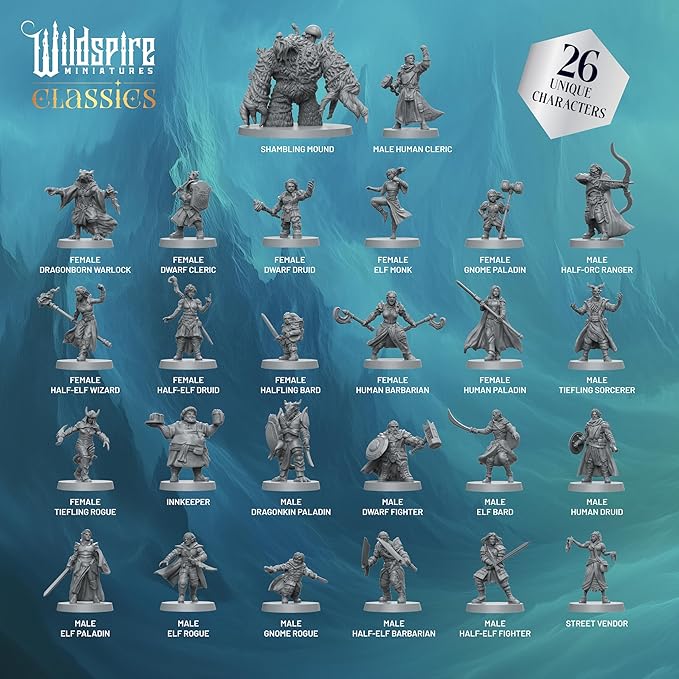 Classic Heroes - Mercenary Band II - 26 Paintable Characters for DND Miniatures Bulk I 28mm Dungeons Dragons D&D Miniatures I DND Minis D&D Figures Dungeons Dragons Figures Pathfinder Compatible