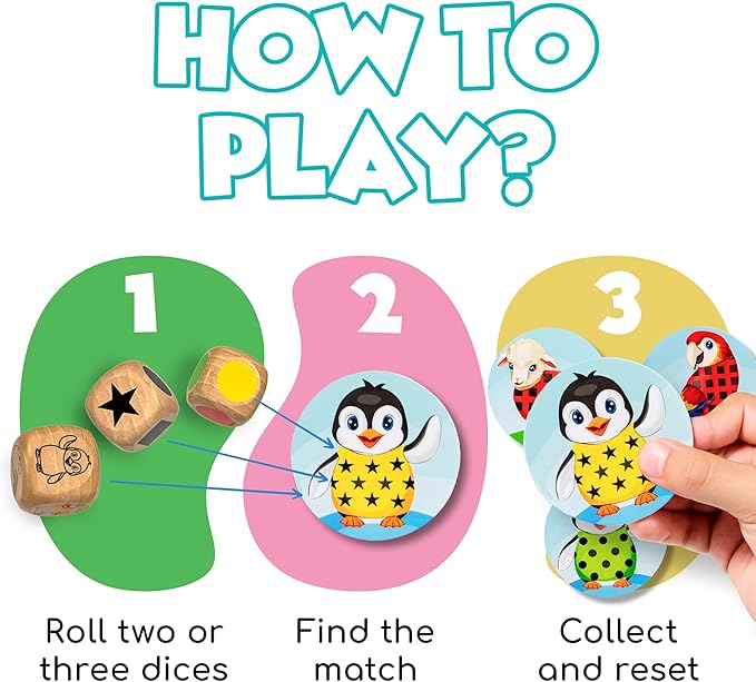 Roll and Match Game – Wooden Dice Matching Toy for Toddlers | Educational Logic Game for Kids 3+ | Learn Colors, Shapes & Animals | Preschool Montessori Activity STEM