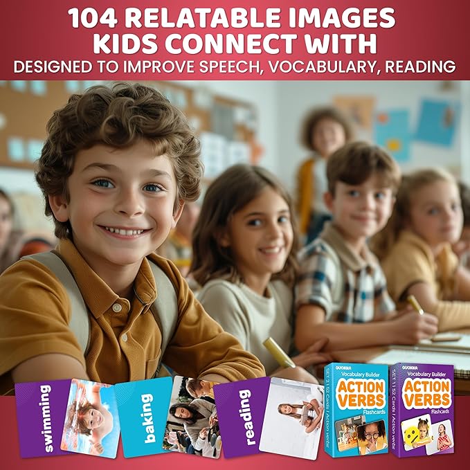 QUOKKA 104 Action Verbs Flash Cards for Speech Therapy Materials ESL Teaching – Educational Vocabulary Builder with Realistic Images for Kids Adults – Picture Cards for Speech and Cognitive Learning