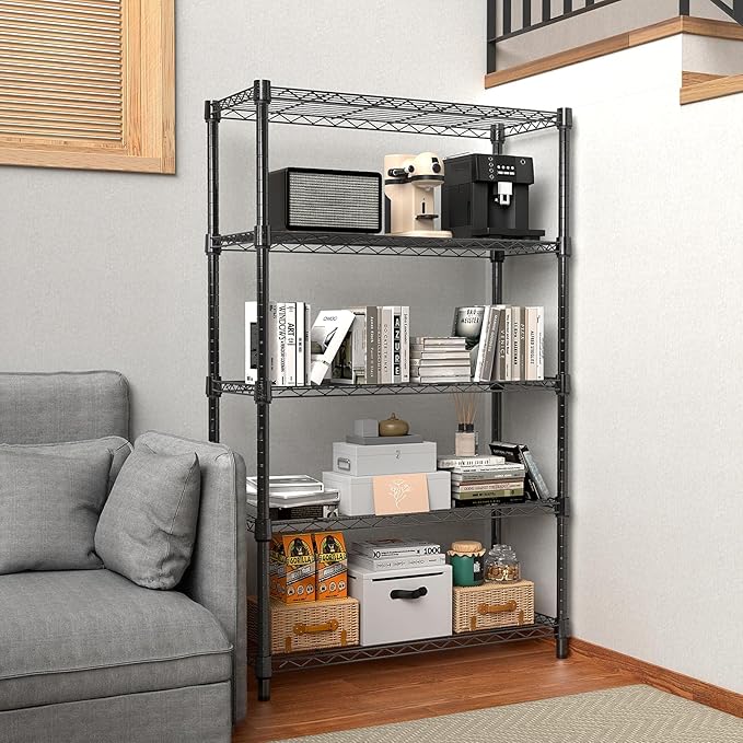 1250 lbs Storage Shelving Utility Shelving Unit 5-Tier Utility Shelving Unit Steel Organizer Wire Rack for Home,Kitchen,Office (13.7" D x 23.6" W x 62.4" H)