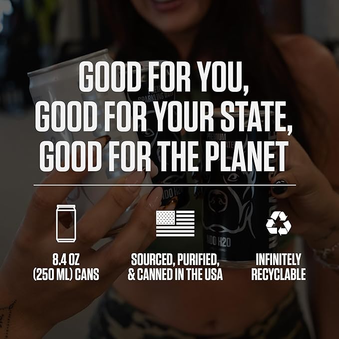 NDO H2O Premium Purified Water Case - 24 Pack (8.4 fl oz, Sparkling) | Reverse Osmosis Canned Water | Tested for Over 400 Impurities | Purified, Carbonated & Balanced | Alkaline & Minerals