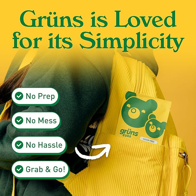 Gruns Kids Vitamins, Super Greens Gummies, Sugar-Free Superfood Gummy Bears With Spirulina, Chlorella, Prebiotics Fiber for Digestive Health, Adaptogens Supplement, 20 Vitamins & Minerals, 28 day Pack