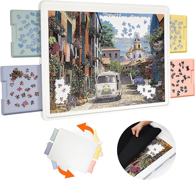 1500 Pieces Rotating Plastic Puzzle Board with Drawers and Cover, 35"x27" Portable Spinning Jigsaw Puzzle Table for Adults, Upgraded Lazy Susan, Ideal Gift for Mum