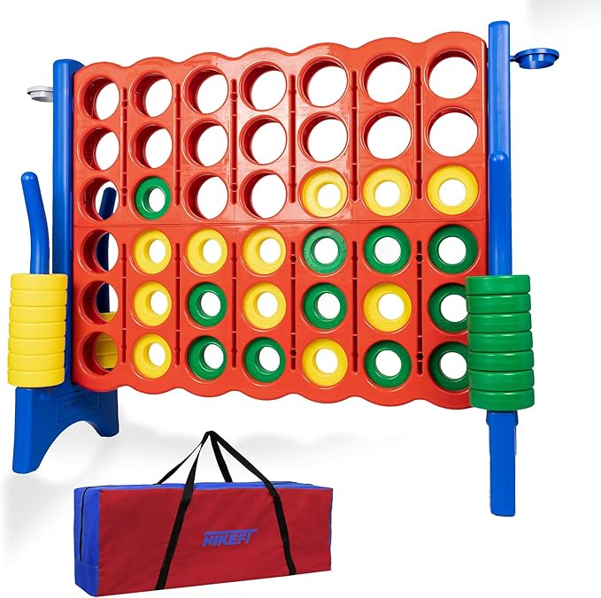 Jumbo 4 in a Row Game Set,4FT Giant Game Set with Carry Bag&42 Pieces Rings&Cup Holder,Indoor/Outdoor Yard Game for Kids & Adults-Fun Family&Party Game-Boosts Brain Power(Red&Blue)