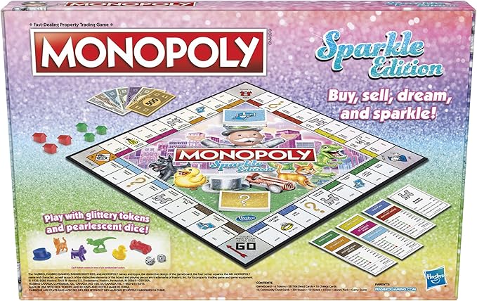 Hasbro Gaming Monopoly Sparkle Edition Board Game, Family Games, with Glittery Tokens, Pearlescent Dice, Sparkly Look, (Amazon Exclusive)