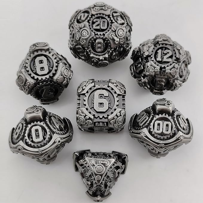 Geakeeper Construct D&D Dice, Metal DND Dice Set, 7Pcs Polyhedral Dragon Metallic D&D Dice with Gift Case for Dungeons and Dragon Game, RPG Role Playing Table Game Gifts (Black)