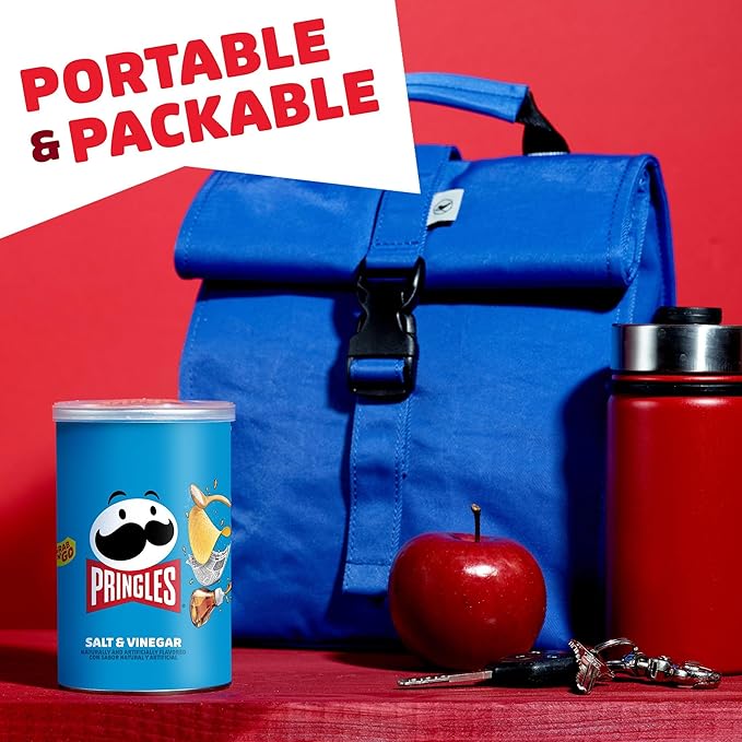 Pringles Potato Crisps Chips, Lunch Snacks, On-The-Go Snacks, Grab n' Go, Salt and Vinegar (12 Cans)
