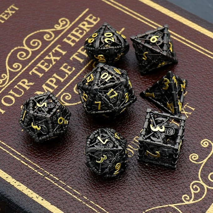 DND Dice, Dungeons and Dragons Dice Metal Polyhedral Dice Set Role Playing D&D Dice HNCCESG Hollow Grim Reaper Gaming for RPG Table Game (Black)