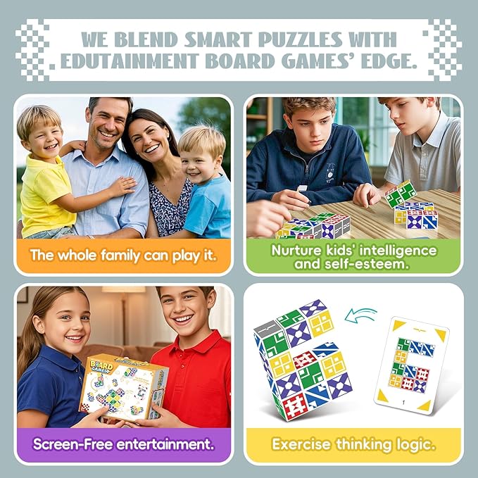 Family Board Game for Kids & Adults, Block Puzzle Games for Boys & Girls Ages 4-8 8-12, 2+ Player Card Matching Puzzles for Children 3+ Year Olds