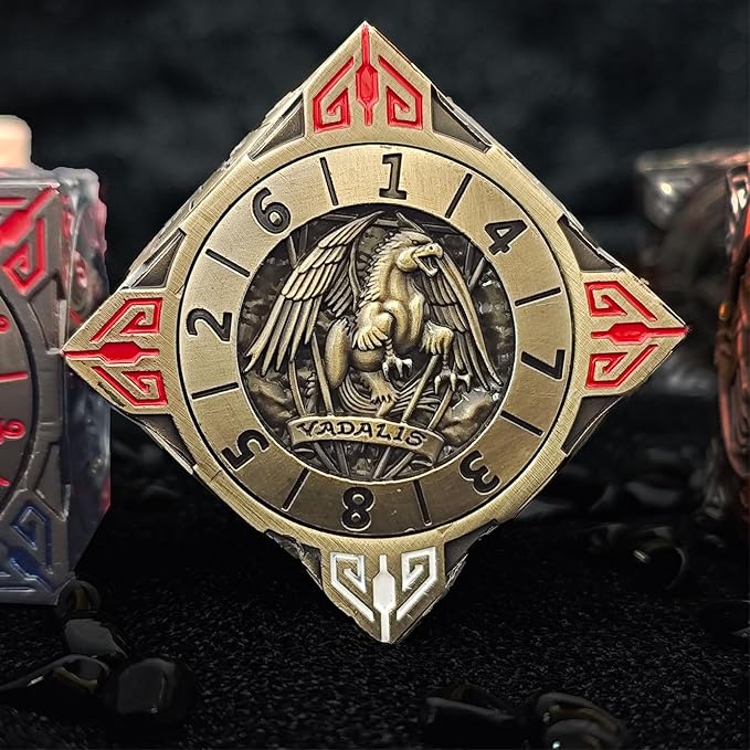 2025 New DND Spinner Dice, 7-in-1 Metal Dice Set with 3D Relief for Dungeons and Dragons Gifts, Polyhedral Roleplaying Game Dice, Fantasy D&D Tabletop RPG Accessories for DM & Player (Bronze)