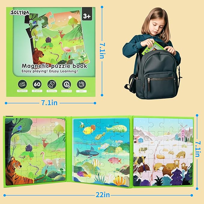 Puzzles for Kids Ages 3-5 60 Pieces Travel Puzzles for Kids Age 4-6 Animal Airplane Car Road Trip Activities Games Toys 3 4 5 6 7 8 Years Old Girls and Boys Gift