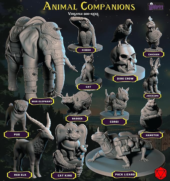 Heroes, NPC Animal Companions & Troll King for DND Miniatures Bulk 28mm-32mm Unpainted Paintable Dungeons and Dragons Minis Pathfinder Figures for Fantasy Tabletop Roleplaying Games like D&D