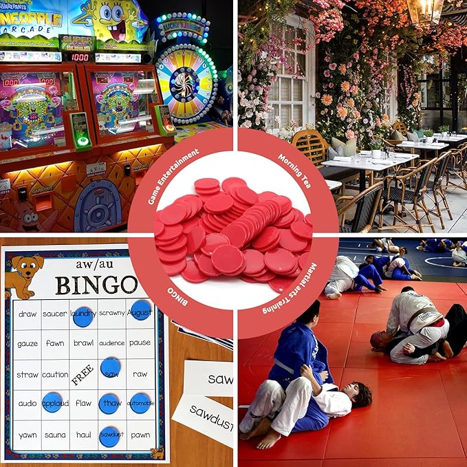 Set of 100 Opaque Plastic Learning Counters Mini Poker Chips Game Tokens with Storage Box (Red, 1.26 Inch)