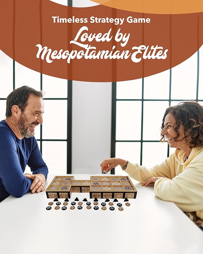 WE Games Royal Game of UR - Ancient Strategy Two-Player Board Game with 13.5” x 5.5” Wood Board & Storage Drawers, Ideal for History Enthusiasts