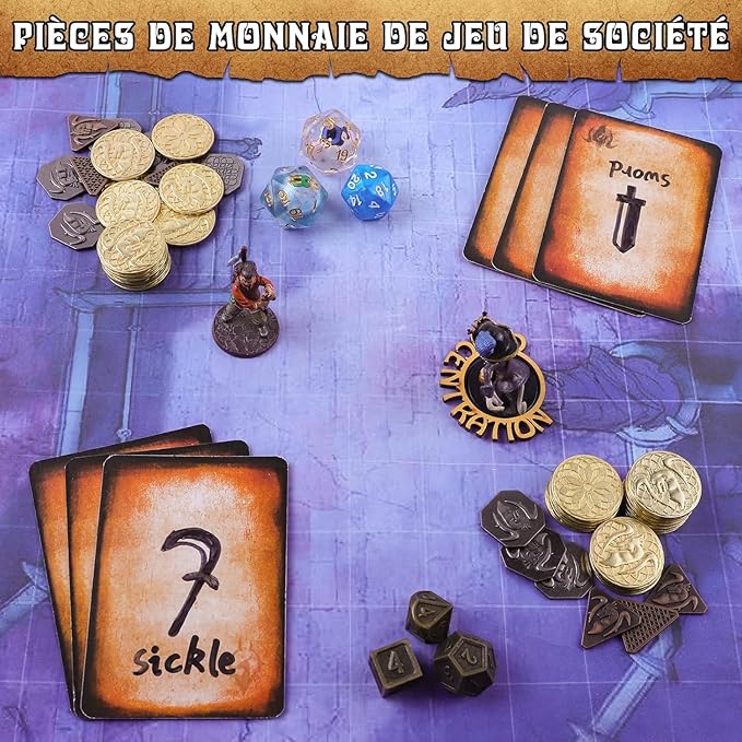 Byhoo 60 PCS DND Coins, Gold, Silver and Copper Coins in Metal Coins, Fantasy Coins for Board Games, Fake Coins for Games Tokens, Role-Playing Coins of Dungeons and Dragons