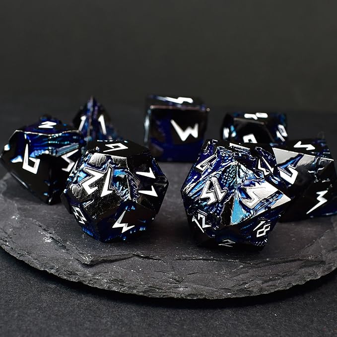 Rule Dice D&D Dice 7 Die Metal DND Dice Set, Weighted Metallic Dungeons and Dragons Dice Set, Large Polyhedral D and D Dice Sets, Cool MTG RPG Dice DND with Gifts Case for Role Playing (Black White)