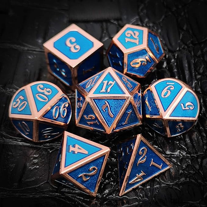 Haxtec Metal DND Dice Set Heavy D&D Dice for Dungeons and Dragons Pathfinder Roleplaying Table Games-Enamel Dice Copper Blue