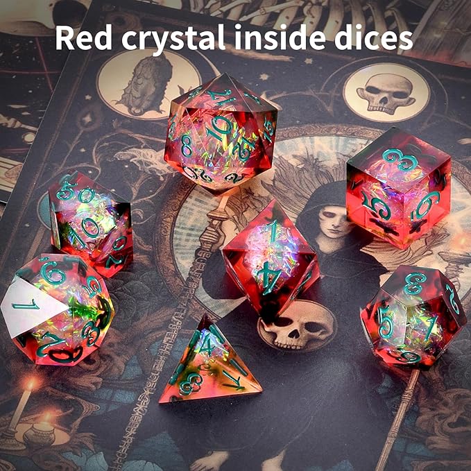 OriCraft Red Magic Dice DND Set Dungeons and Dragons Polyhedral Role Playing Gaming Dices Crystal D20 Red Magical World Energy Stone Halloween Dices Sharp Corners Dices