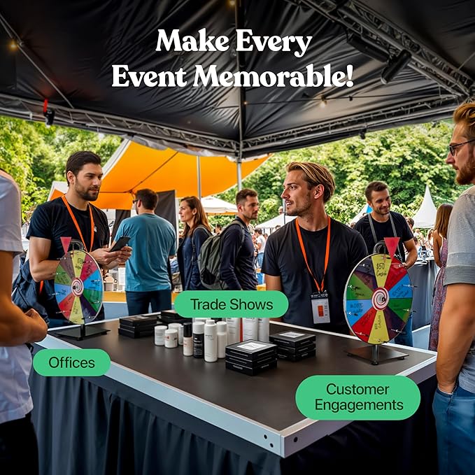 T-SIGN 12 Inch Heavy Duty Spinning Prize - 10 Slots Color Tabletop Roulette Spinner Wheel of Fortune - Spin The Wheel with Dry Erase Marker and Eraser Win The Fortune Spin Game for Trade Show