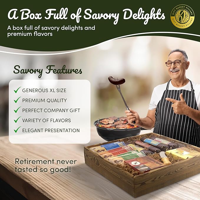 Gift Basket Village Gourmet Charcuterie Meats and Cheeses Gift Box for Retirement (XL), Signature Meat & Cheddar Cheese with Summer Sausage, Salami, Cheese Spreads, Ideal for Corporate & Company Event
