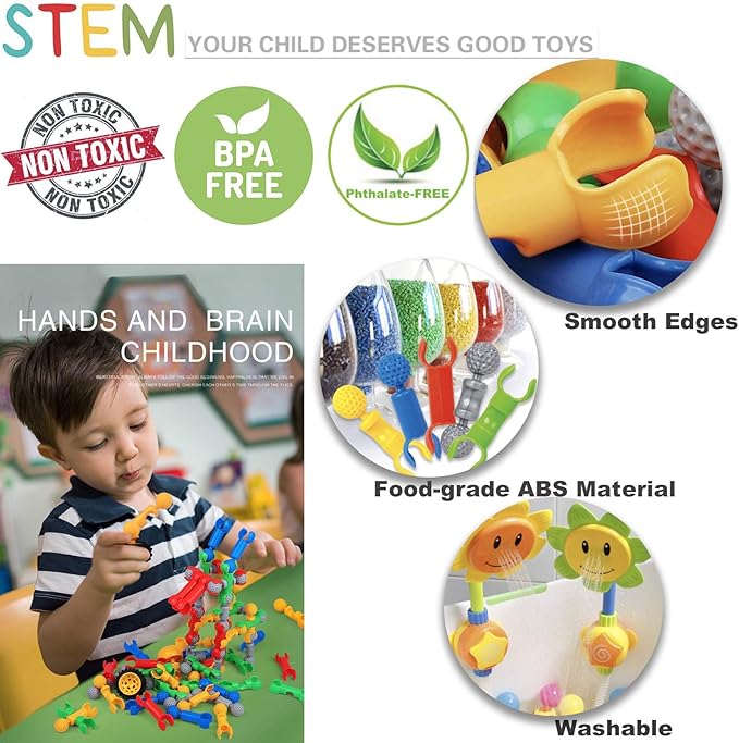 Stem Kids Building Toys for Ages 6-8 Boys Girls, 125 PCS Building Blocks Games for Boys 3-5, Educational Learning Toys for 3 4 5 6 7 8 Year Old, with Large Storage Box, Ideal Christmas Birthday Gifts