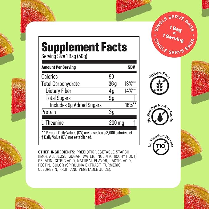 Tandy Mellow Melons L-Theanine Gummies I Relaxation Gummy with Refreshing Watermelon Flavor I Calming Gummies for Adults I Gluten-Free Fast-Acting Dietary Supplement Gummy I 6-Pack