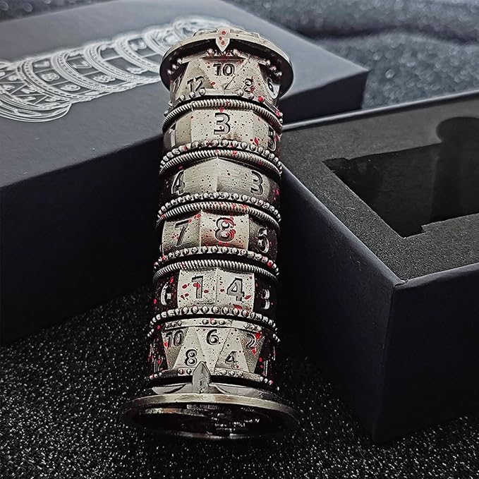 Dragonstone Keep Roulette Dice Spinner for DND Dice Set, 7-in-1 Dragon Metallic D&D Dice with Gift Case for Dungeons and Dragon Game, RPG Role Playing Table Game Gifts (Bloodstain)