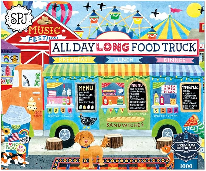 Ceaco - Sapphire Select - Stephanie Peterson Jones - All Day Long Food Truck - 1000 Piece Jigsaw Puzzle – Challenging & Fun – Blue Core Puzzle Board – Giftable Display Box - Full Size Poster Included
