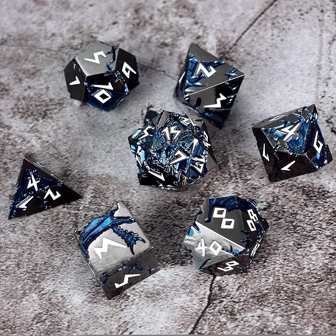 Rule Dice D&D Dice 7 Die Metal DND Dice Set, Weighted Metallic Dungeons and Dragons Dice Set, Large Polyhedral D and D Dice Sets, Cool MTG RPG Dice DND with Gifts Case for Role Playing (Black White)