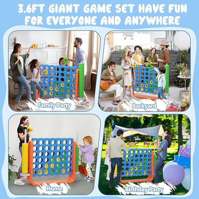 Unihex 3.6FT Tall Oversized Jumbo 4-to-Score Giant Game Set for Kids Adult Family Party Fun,4 in A Row Connect Game for Yard Indoor Outdoor Backyard (Blue)