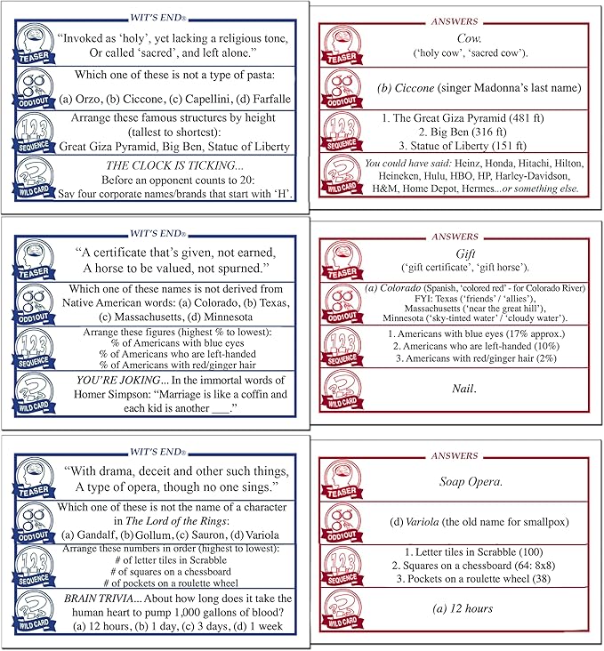 Wit's End — A Smart, Mind-Bending Trivia & Brain Teaser Game That Will Challenge Your Wits & Knowledge — Adult & Family Night Fun