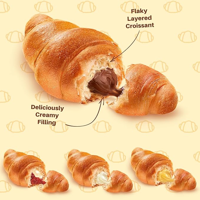 7Days Soft Croissant Variety Pack (24 Count), 6 Chocolate, 6 Vanilla, 6 Strawberry Vanilla, 6 Caramel, Breakfast Pastry, Individually Wrapped On The Go Snack (Pack of 24)
